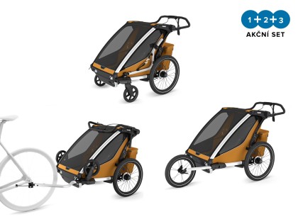Thule Chariot Sport 2 G3 DOUBLE Natural Gold + bike set + kočárkový set + běžecký set