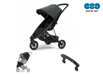 Kočárek Thule Spring Black / Shadow Grey 2023 + madlo + pláštěnka