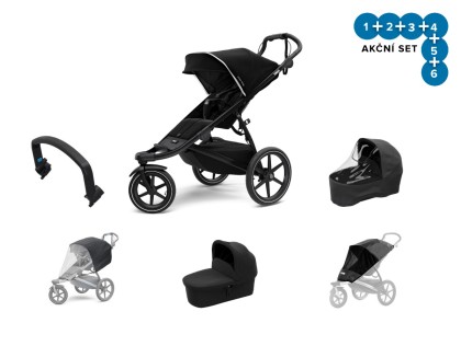 Akční set kočárku Thule Urban Glide 2 Black 2021 + pláštěnka + ochranná síť + madlo + korbička + pláštěnka na korbičku