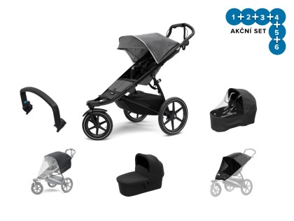 Náhled produktu - Kočárek Thule Urban Glide 2 Grey Melange / Black 2021 + pláštěnka + síť + madlo + korbička + pláštěnka korby