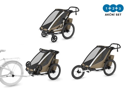 Thule Chariot Cross 2 G3 SINGLE Faded Khaki + bike set + kočárkový set + běžecký set