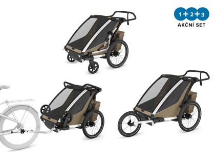 Thule Chariot Cross 2 G3 DOUBLE Faded Khaki + bike set + kočárkový set + běžecký set
