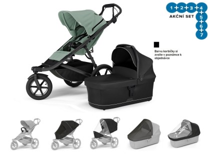 Thule Urban Glide 3 M. Green + korba + pláštěnka + moskytiéra + madlo + plášt. korba + moskyt. korba