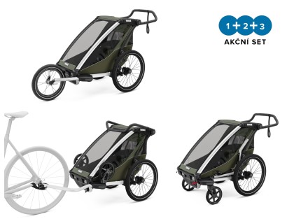 Náhled produktu - Thule Chariot Lite SINGLE Vintage Green + bike set + kočárkový set + běžecký set