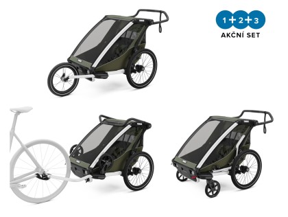 Náhled produktu - Thule Chariot Lite DOUBLE Vintage Green + bike set + kočárkový set + běžecký set