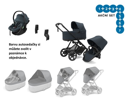Náhled produktu - Thule Charm 2 in 1 Darkest Blue + pláštěnky + ochranné sítě + Autosedačka Thule Maple + adaptéry