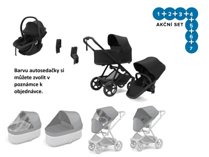 Náhled produktu - Thule Charm 2 in 1 Black + pláštěnky + ochranné sítě + Autosedačka Thule Maple + adaptéry