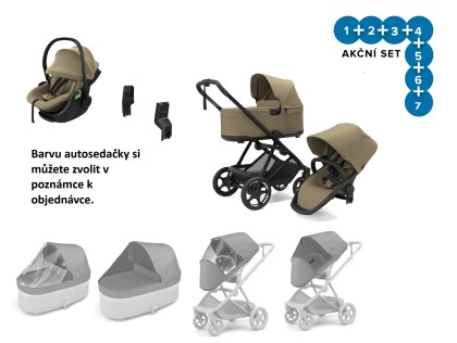 Náhled produktu - Thule Charm 2 in 1 Faded Khaki + pláštěnky + ochranné sítě + Autosedačka Thule Maple + adaptéry